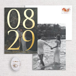 Invitación Con Relieve Metalizado Moderno Negrita Gran Fecha Foto Guardar La Fecha