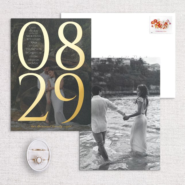 Invitación Con Relieve Metalizado Moderno Negrita Gran Fecha Foto Guardar La Fecha (Subido por el creador)