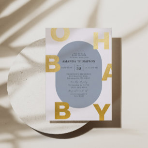 Invitación Con Relieve Metalizado Moderno Oh niño azul Baby Shower Gold