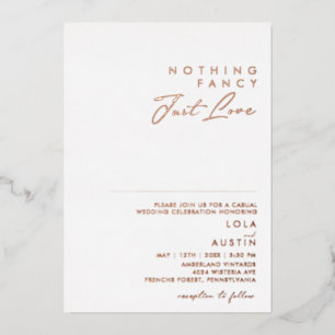 Invitación Con Relieve Metalizado Moderno   Oro Rosa Sin Adornos Solo Amor Real