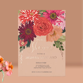 Invitación Con Relieve Metalizado Moderno otoño floral Bouquet Bridal Shower