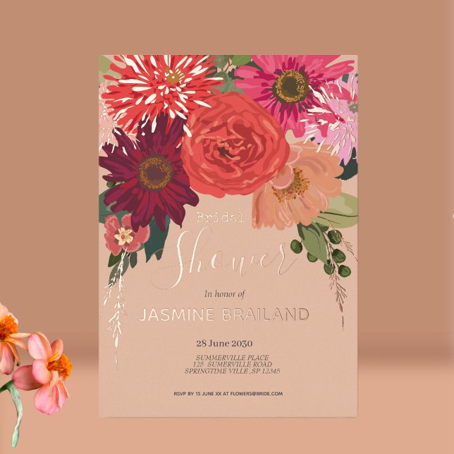 Invitación Con Relieve Metalizado Moderno otoño floral Bouquet Bridal Shower (Subido por el creador)
