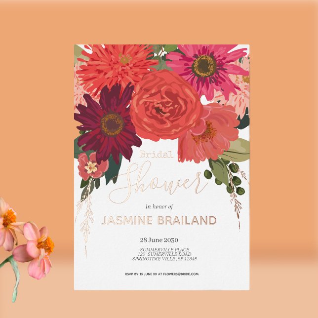Invitación Con Relieve Metalizado Moderno otoño floral Bouquet Bridal Shower (Subido por el creador)