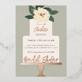 Invitación Con Relieve Metalizado Moderno pastel floral de novia ducha dorada