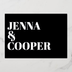 Invitación Con Relieve Metalizado Moderno Retro Negrita Tipo Negro y Plata Boda