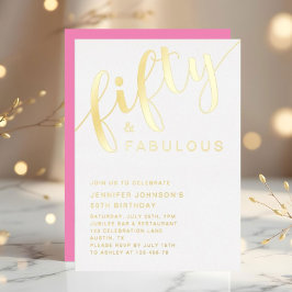 Invitación Con Relieve Metalizado Moderno Rosa 50 Años Cincuenta Y Fabuloso