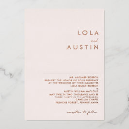 Invitación Con Relieve Metalizado Moderno | Rosa Gold Rubor Tradicional Boda Real
