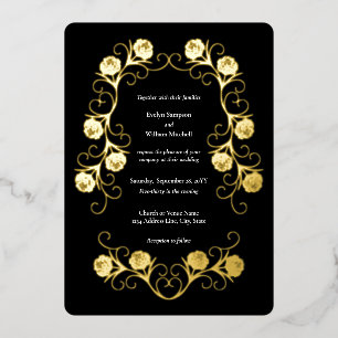 Invitación Con Relieve Metalizado Moderno Rosa gótico Swirls Boda negro y blanco