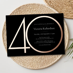 Invitación Con Relieve Metalizado Moderno Rosa Negro Oro Minimalista 40 cumpleaños