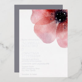 Invitación Con Relieve Metalizado Moderno Rubor Watercolor Poppy Boda Silver