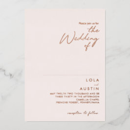 Invitación Con Relieve Metalizado Moderno | Rubor Y Rosa Oro El Boda De Real