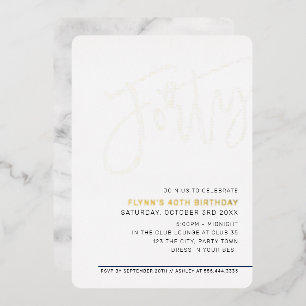 Invitación Con Relieve Metalizado MODERNO SCRIPT 40 cumpleaños fiesta elegante negro