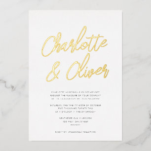 Invitación Con Relieve Metalizado Moderno Script De Caligrafía Simple Boda REAL
