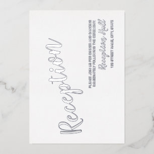 Invitación Con Relieve Metalizado Moderno Script Wedding Reception Silver