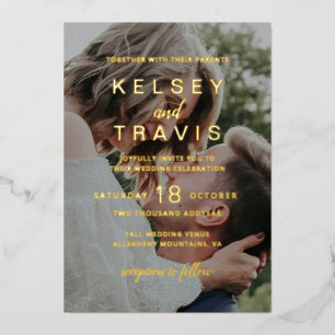 Invitación Con Relieve Metalizado Moderno Simple Casual Boda de Oro Foto