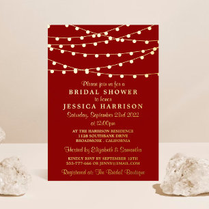 Invitación Con Relieve Metalizado Moderno String Lights Bridal Shower Real
