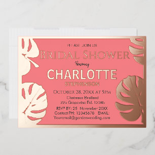 Invitación Con Relieve Metalizado Moderno Tropical Dorado Sale Bridal Shower Gold