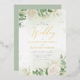 Invitación Con Relieve Metalizado Moderno y elegante Boda de la vegetación floral