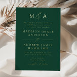 Invitación Con Relieve Metalizado Moderno y elegante Boda de Monograma Verde y Oro<br><div class="desc">Invitación minimalista y moderna a la boda con sus iniciales de monograma y los detalles de boda mostrados en letras de Relieve metalizado dorado con acentos caligráficos. El fondo verde puede cambiarse a un color de su elección. Diseñado para coordinar con nuestra colección de bodas Modern Elegance.</div>