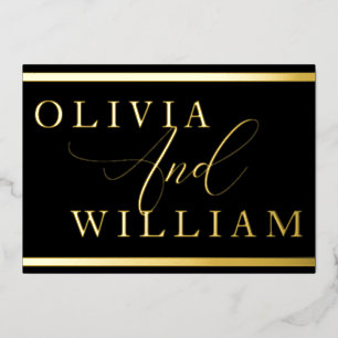 Invitación Con Relieve Metalizado Moderno y elegante Boda de oro y negro