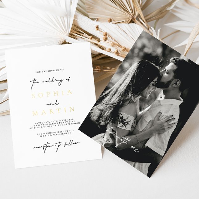 Invitación Con Relieve Metalizado Moderno y elegante Boda fotográfico blanco y negro (Subido por el creador)