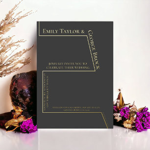 Invitación Con Relieve Metalizado Moderno y elegante Boda minimalista oro
