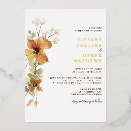 Invitación Con Relieve Metalizado Moderno y elegante Otoño De La Boda De Oro De Otoñ
