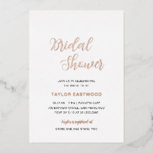 Invitación Con Relieve Metalizado Moderno y sencillo elegante ducha de novia Rosa de