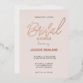 Invitación Con Relieve Metalizado Moderno y simple ducha de novia dorada