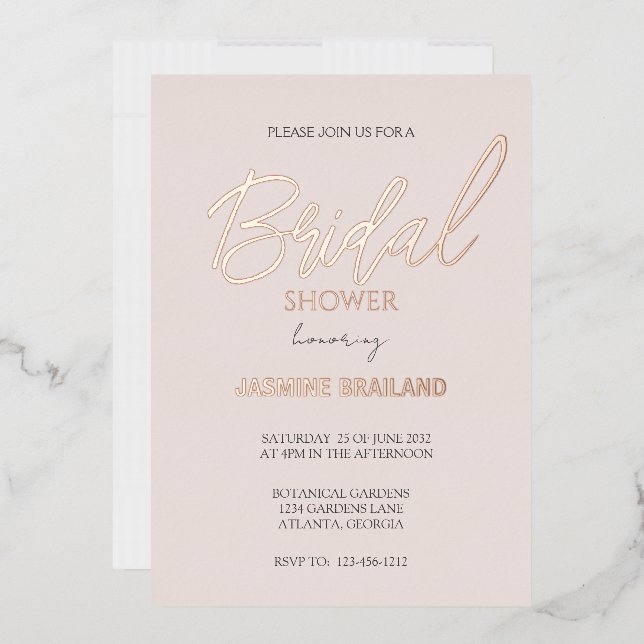 Invitación Con Relieve Metalizado Moderno y simple ducha de novia dorada (Sobre)