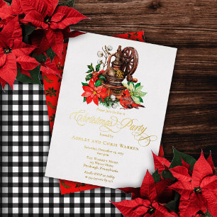 Invitación Con Relieve Metalizado Molino de Café Nostálgico  Fiesta de Navidad Cardi