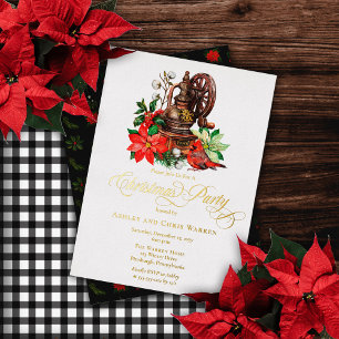 Invitación Con Relieve Metalizado Molino de Café Nostálgico Fiesta de Navidad Cardi