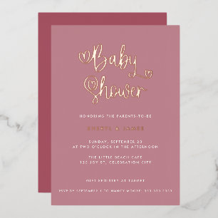Invitación Con Relieve Metalizado Monísimo Cumpleaños de Bebé en Rosa Polvo Corazón 