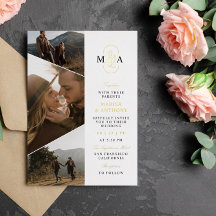 Monograma Asimétrico Elegante Fotos Boda Dorado