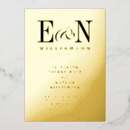 Invitación Con Relieve Metalizado Monograma Boda oro sólido