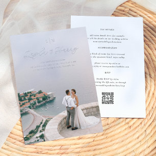 Invitación Con Relieve Metalizado Monograma de Boda Código QR Todo en Uno Foto