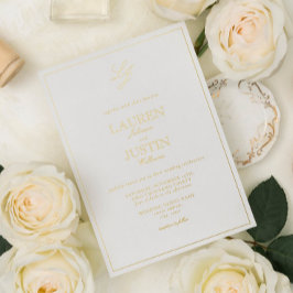 Invitación Con Relieve Metalizado Monograma de caligrafía clásica oro Boda