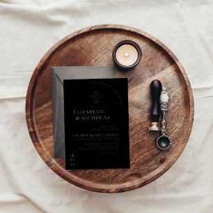 Invitación Con Relieve Metalizado Monograma de cosecha   Ornate Boho Boda