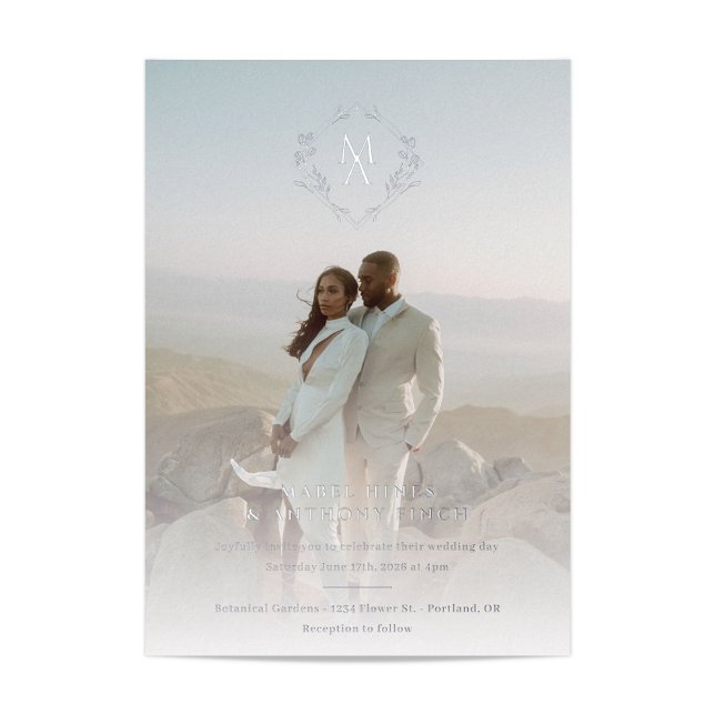 Invitación Con Relieve Metalizado Monograma de diamantes y Boda de fotografías (Subido por el creador)
