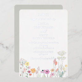 Invitación Con Relieve Metalizado Monograma de flores silvestres de primavera colori