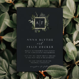 Invitación Con Relieve Metalizado Monograma de invierno | Boda botánico