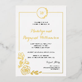 Invitación Con Relieve Metalizado Monograma de la Guerra de Oro 50 Aniversario del B