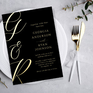 Invitación Con Relieve Metalizado Monograma de Letra Grande Oscura Foto Descolorida