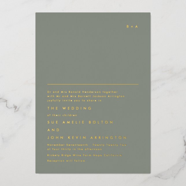 Invitación Con Relieve Metalizado Monograma de oro simple y elegante | Relieve metal (Anverso)
