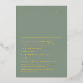 Invitación Con Relieve Metalizado Monograma Dorado Simple y Elegante | Verde Musgo