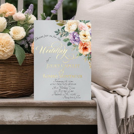 Invitación Con Relieve Metalizado Monograma floral de primavera y corona - Plata