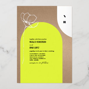 Invitación Con Relieve Metalizado Monograma floral neón en arco