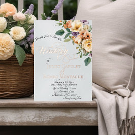 Invitación Con Relieve Metalizado Monograma floral y corona de crema - Blanco perla