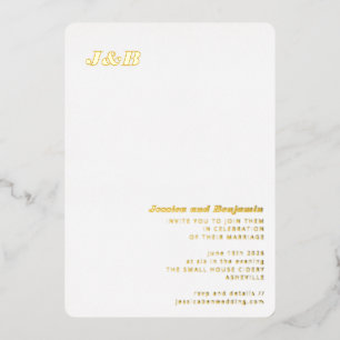 Invitación Con Relieve Metalizado Monograma Minimalista Elegante Boda Dorado Estilos
