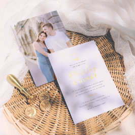 Invitación Con Relieve Metalizado Monograma minimalista elegante foto Boda formal